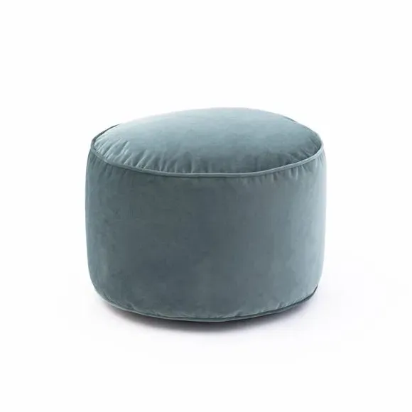 Velvet Pouffe with Piped Edges - Blue, Velvet