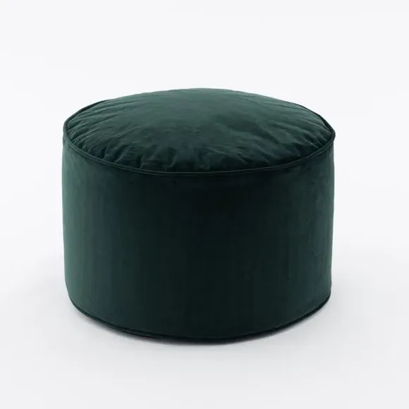 Velvet Pouffe with Piped Edges - Green, Velvet