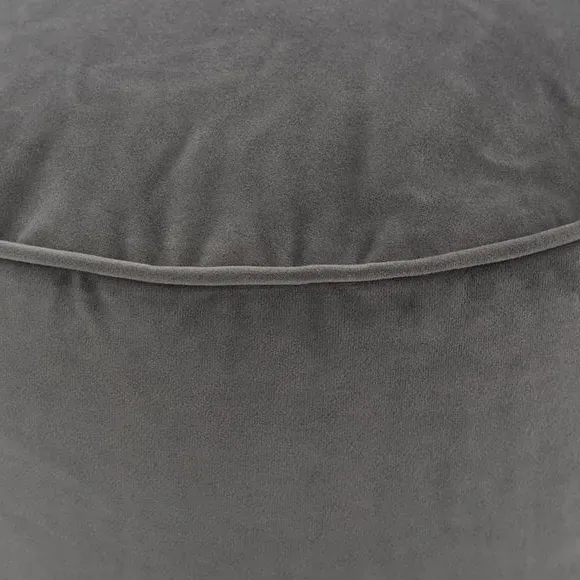 Velvet Pouffe with Piped Edges - Grey, Velvet