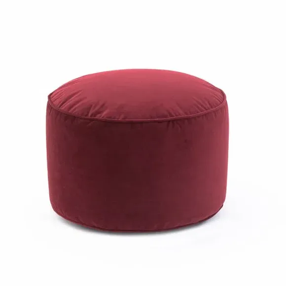 Velvet Pouffe with Piped Edges - Merlot, Velvet