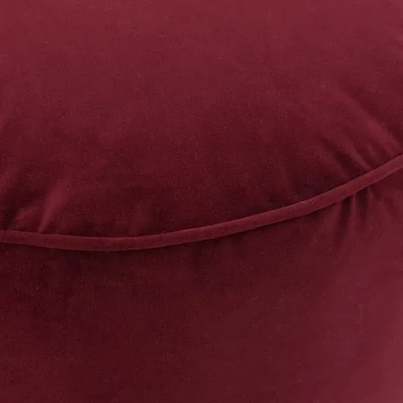 Velvet Pouffe with Piped Edges - Merlot, Velvet