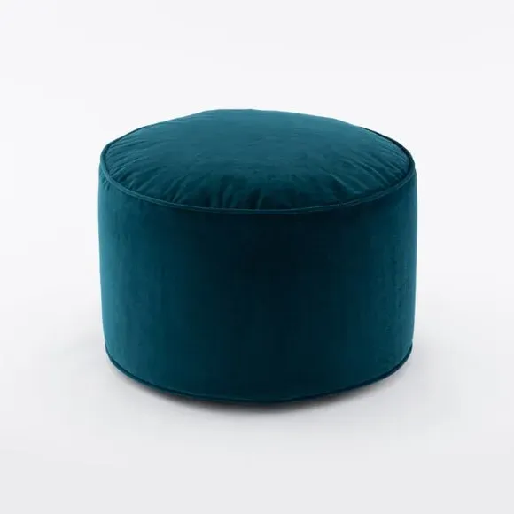 Velvet Pouffe with Piped Edges - Peacock, Velvet