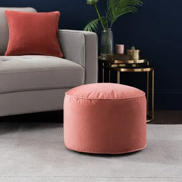 Velvet Pouffe with Piped Edges - Rose, Velvet
