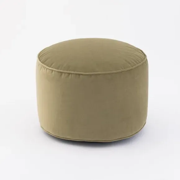 Velvet Pouffe with Piped Edges - Soft Olive, Velvet