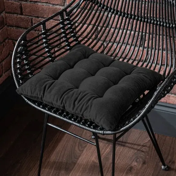 Velvet Seat Pad with Nine Stitching - Black, Cotton image