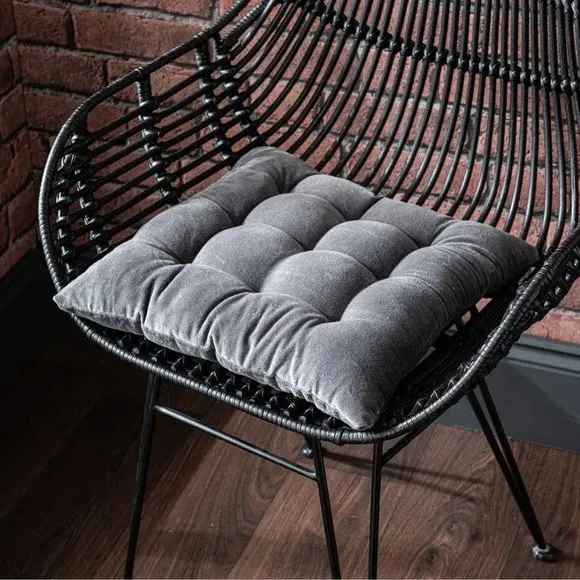 Velvet Seat Pad with Nine Stitching - Grey, Cotton