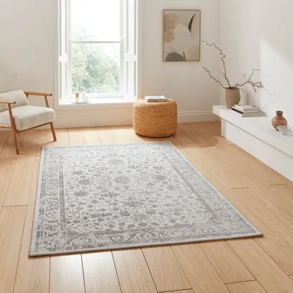 Vintage Area Rug with Metallic Effect - Silver