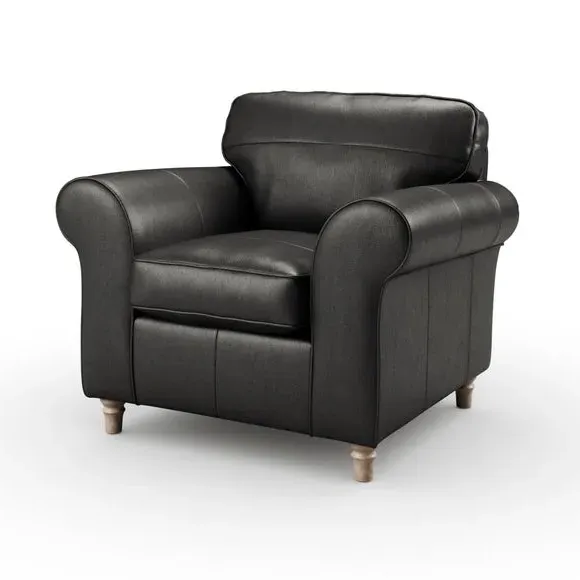 Vintage Armchair with Curved Arms - Black, Leather