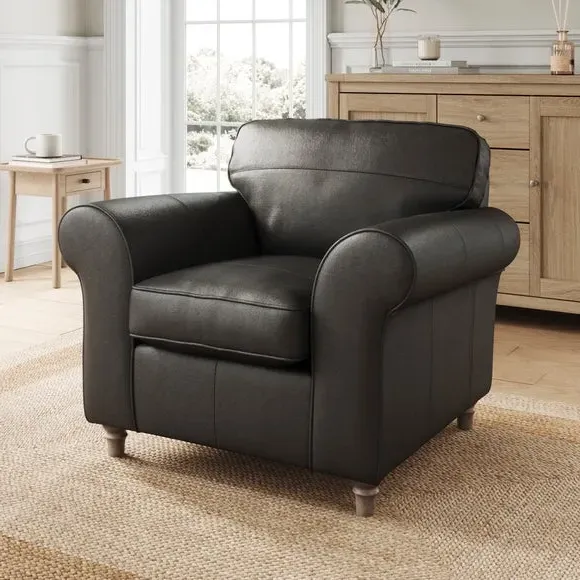 Vintage Armchair with Curved Arms - Black, Leather image