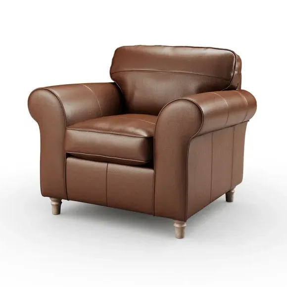 Vintage Armchair with Curved Arms - Brown, Leather