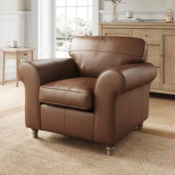Vintage Armchair with Curved Arms - Brown, Leather