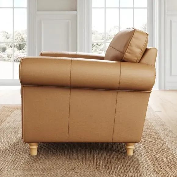 Vintage Armchair with Curved Arms - Tan, Leather