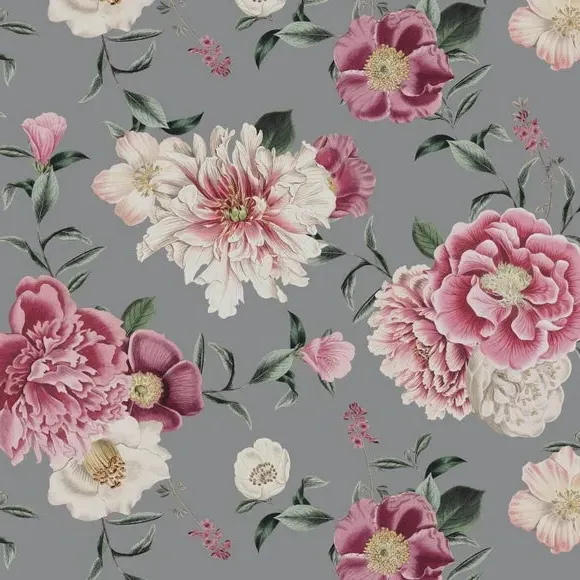 Vintage Floral Wall Mural - Grey