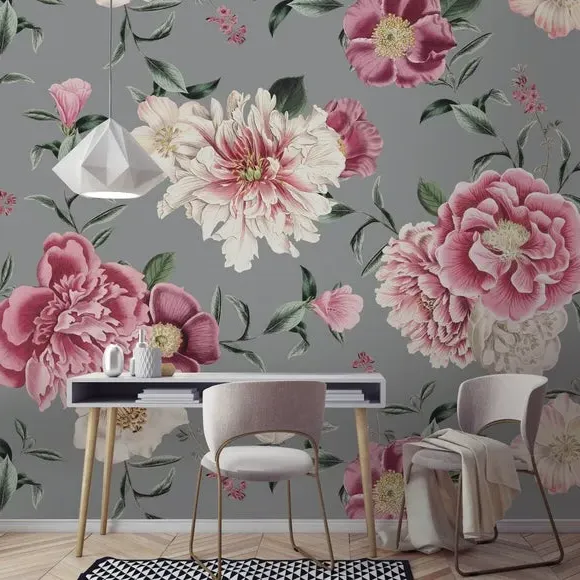 Vintage Floral Wall Mural - Grey image