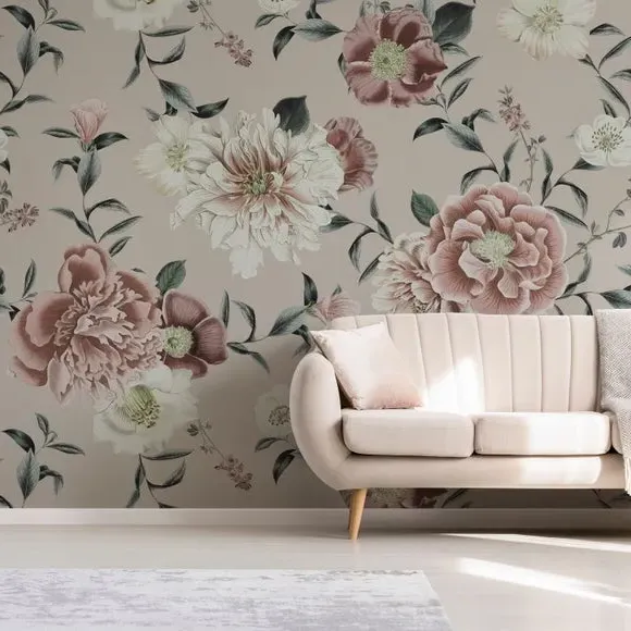 Vintage Floral Wall Mural - Natural