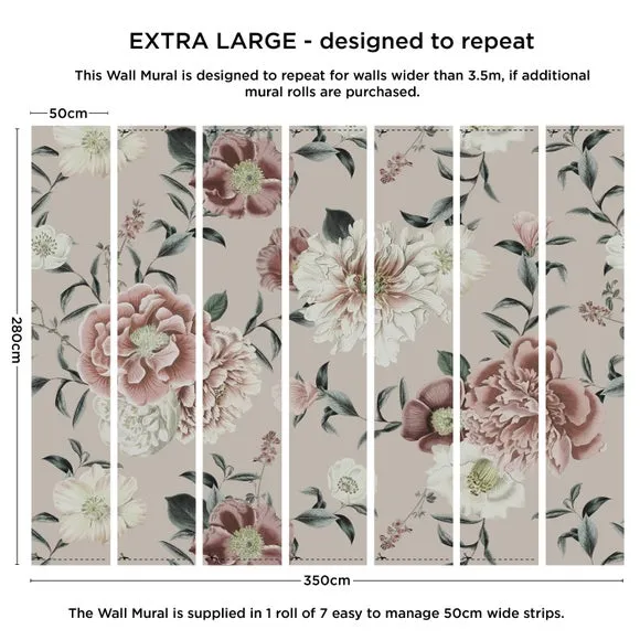 Vintage Floral Wall Mural - Natural