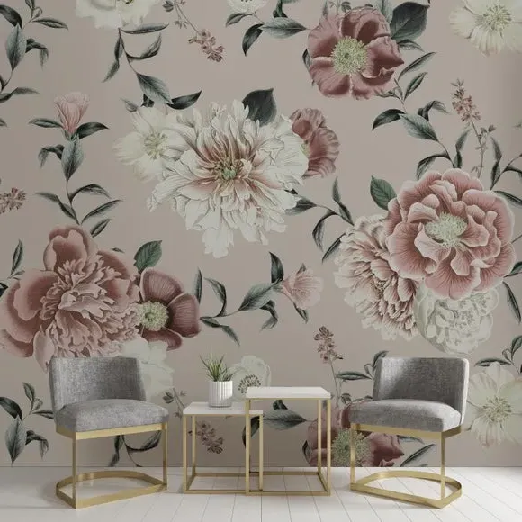 Vintage Floral Wall Mural - Natural