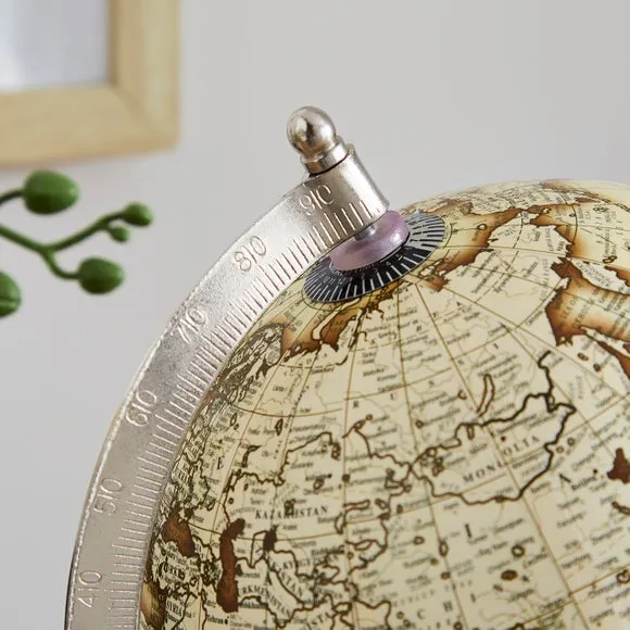 Vintage Globe with Wood Base - Cream, Mango Wood