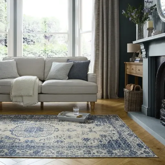 Vintage Rug with Distressed Design - Blue, Chenille image