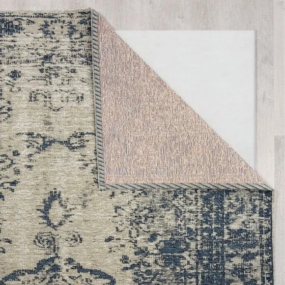 Vintage Rug with Distressed Design - Blue, Chenille