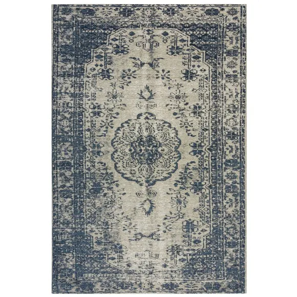 Vintage Rug with Distressed Design - Blue, Chenille