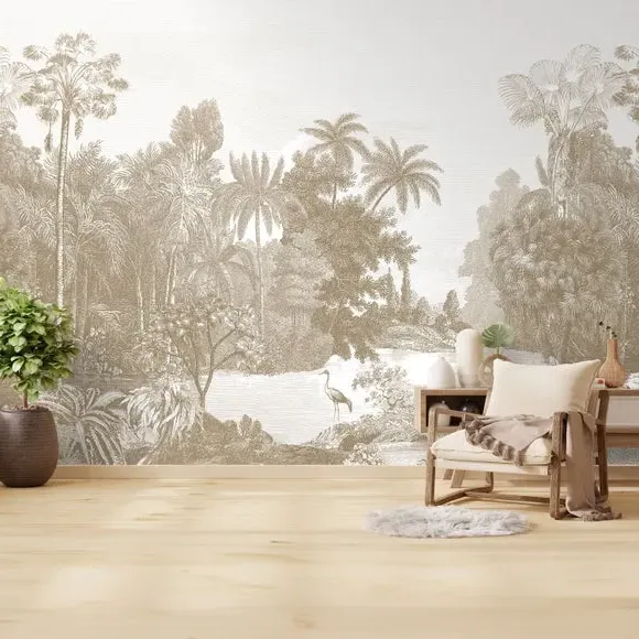 Vintage Tropical Wall Mural - Natural, Non-Woven