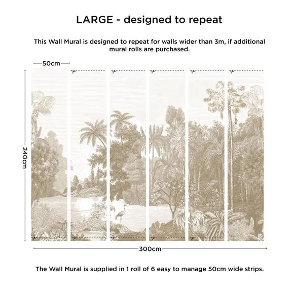 Vintage Tropical Wall Mural - Natural, Non-Woven