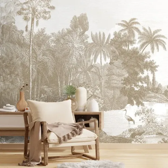 Vintage Tropical Wall Mural - Natural, Non-Woven
