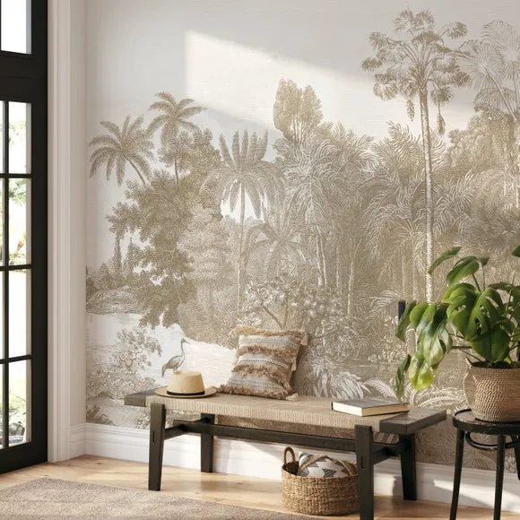 Vintage Tropical Wall Mural - Natural, Non-Woven image