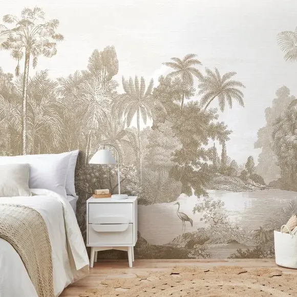 Vintage Tropical Wall Mural - Natural, Non-Woven