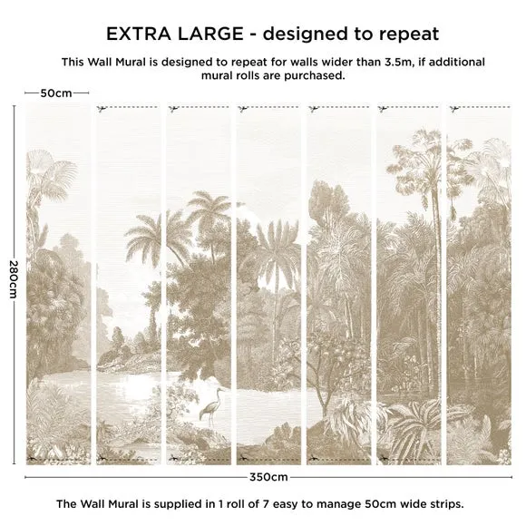 Vintage Tropical Wall Mural - Natural, Non-Woven