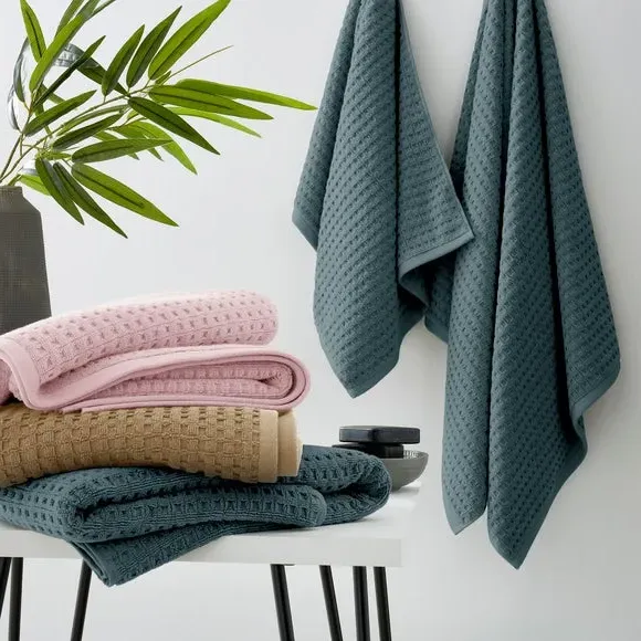Waffle Cotton Towel - Pacific Blue