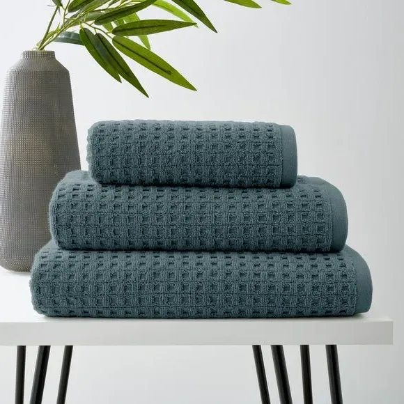 Waffle Cotton Towel - Pacific Blue