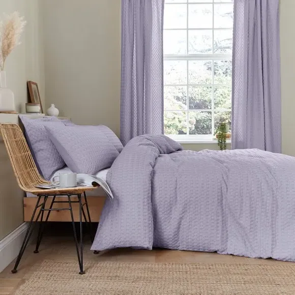 Waffle Duvet Cover Set - Lilac, Cotton