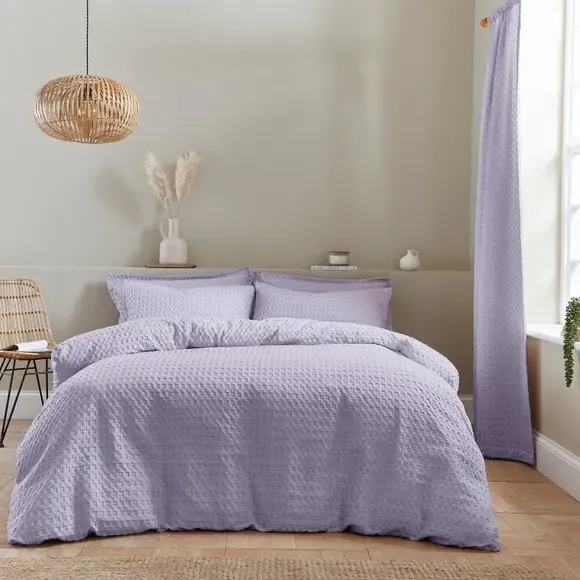 Waffle Duvet Cover Set - Lilac, Cotton