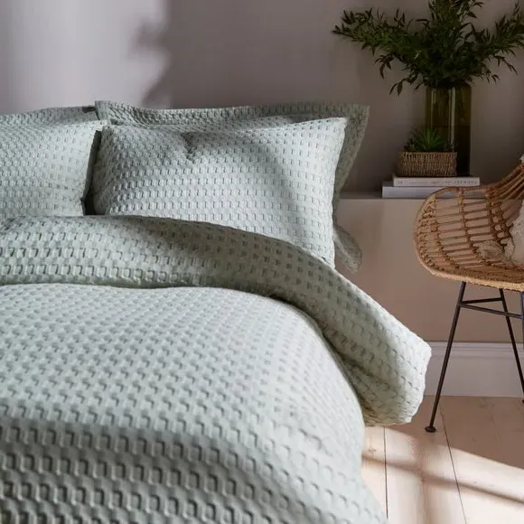 Waffle Duvet Cover Set - Sage, Cotton