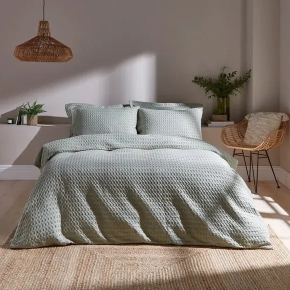 Waffle Duvet Cover Set - Sage, Cotton