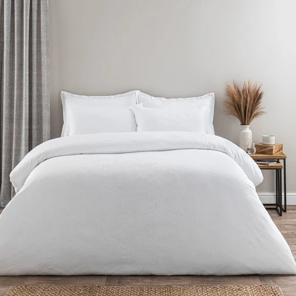 Waffle Duvet Cover Set - White, Polyester