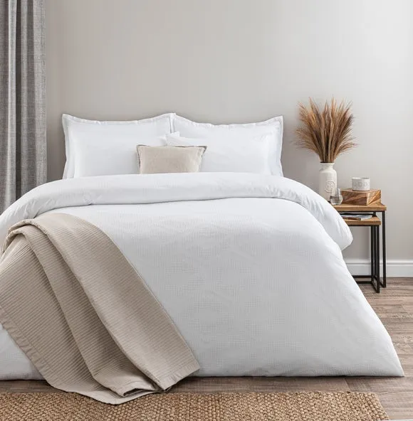 Waffle Duvet Cover Set - White, Polyester