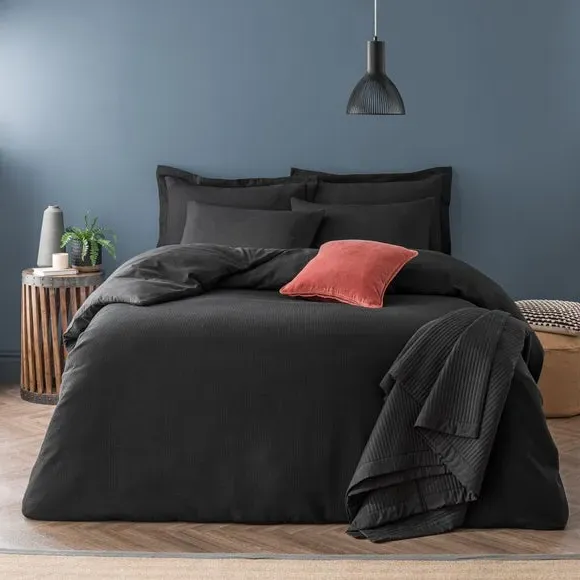 Waffle Duvet Cover Set with Pillowcase - Black