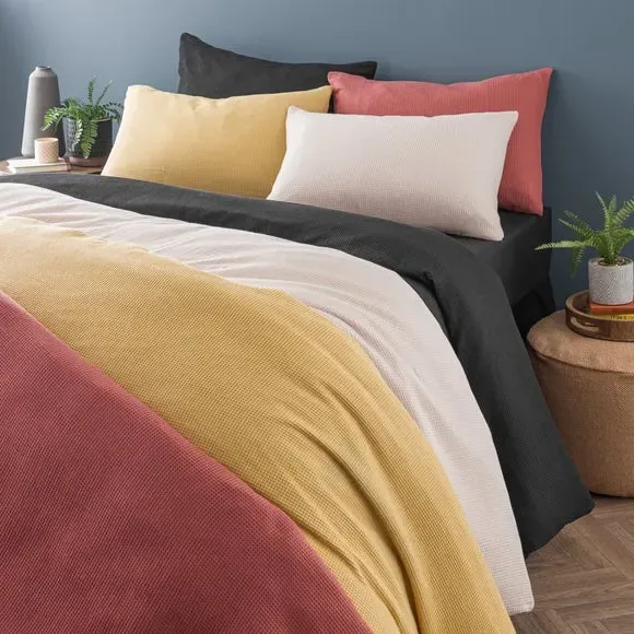 Waffle Duvet Cover Set with Pillowcase - Black