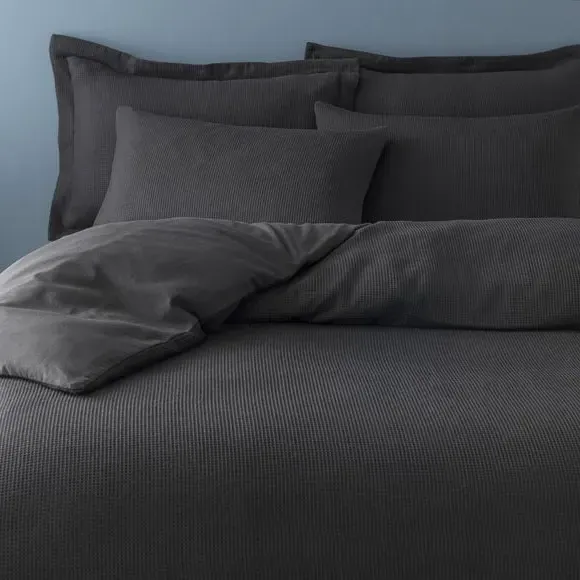 Waffle Duvet Cover Set with Pillowcase - Black