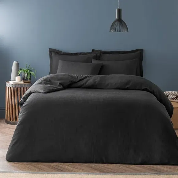 Waffle Duvet Cover Set with Pillowcase - Black image