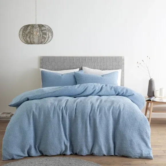 Waffle Duvet Cover Set with Pillowcase - Blue