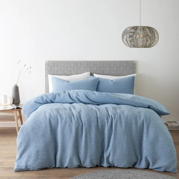 Waffle Duvet Cover Set with Pillowcase - Blue