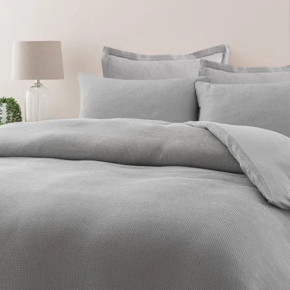 Waffle Duvet Cover Set with Pillowcase - Charcoal