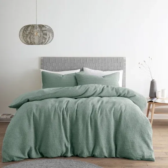 Waffle Duvet Cover Set with Pillowcase - Lilypad