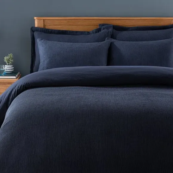 Waffle Duvet Cover Set with Pillowcase - Navy