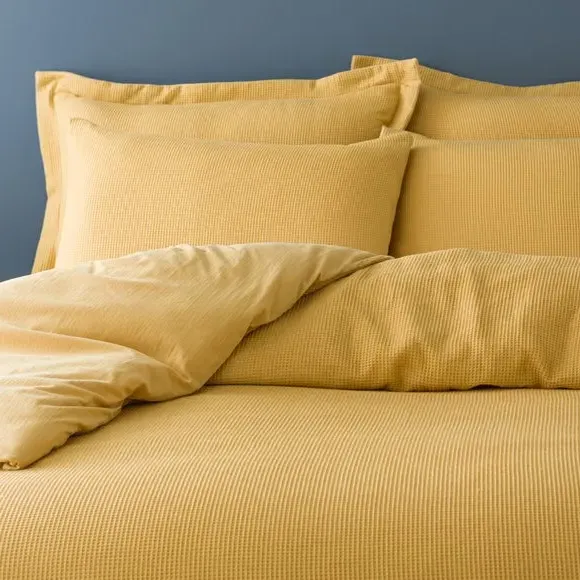 Waffle Duvet Cover Set with Pillowcase - Ochre