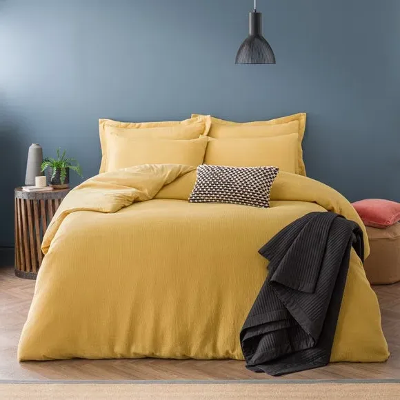 Waffle Duvet Cover Set with Pillowcase - Ochre